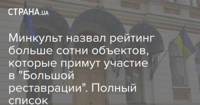 Минкульт назвал рейтинг больше сотни объектов, которые примут участие в "Большой реставрации". Полный список - strana.ua