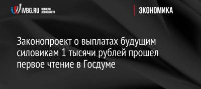 Законопроект о выплатах будущим силовикам 1 тысячи рублей прошел первое чтение в Госдуме - ivbg.ru - Россия