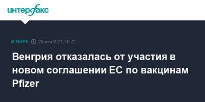 Венгрия отказалась от участия в новом соглашении ЕС по вакцинам Pfizer - interfax.ru - Москва - Венгрия