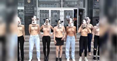 «Досить нас доїти»: у Москві дівчата роздяглися біля будівлі Мінсільгоспу на захист корів - fakty.ua - Росія