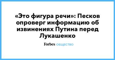 Владимир Путин - Александр Лукашенко - Джозеф Байден - «Это фигура речи»: Песков опроверг информацию об извинениях Путина перед Лукашенко - forbes.ru - Россия - США - Белоруссия - Минск