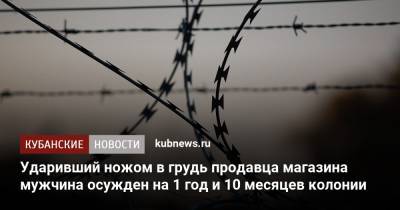 Ударивший ножом в грудь продавца магазина мужчина осужден на 1 год и 10 месяцев колонии - kubnews.ru - Краснодарский край - район Каневский