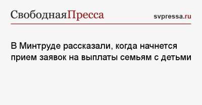 Михаил Мишустин - Ольга Баталина - В Минтруде рассказали, когда начнется прием заявок на выплаты семьям с детьми - svpressa.ru - Москва