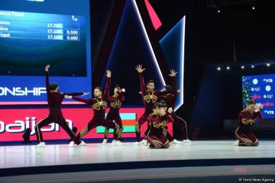 Команда Азербайджана заняла первое место на ЧМ по аэробной гимнастике в Баку в программе аэродэнс (ФОТО) - trend.az - Венгрия - Азербайджан - Баку