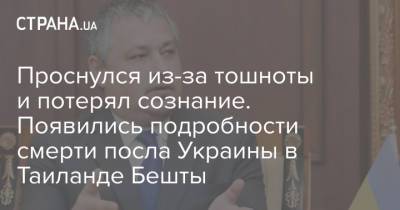 Проснулся из-за тошноты и потерял сознание. Появились подробности смерти посла Украины в Таиланде Бешты - strana.ua - Таиланд