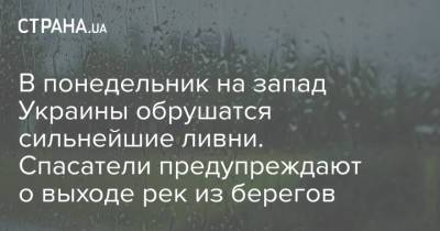 В понедельник на запад Украины обрушатся сильнейшие ливни. Спасатели предупреждают о выходе рек из берегов - strana.ua - Запорожская обл. - Ивано-Франковская обл. - Львовская обл.