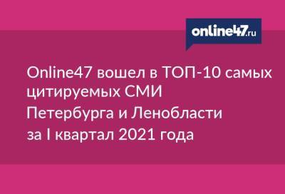 Online47 вошел в ТОП-10 самых цитируемых СМИ Петербурга и Ленобласти за I квартал 2021 года - online47.ru - Ленинградская обл. - Санкт-Петербург