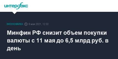 Минфин РФ снизит объем покупки валюты с 11 мая до 6,5 млрд руб. в день - interfax.ru - Москва