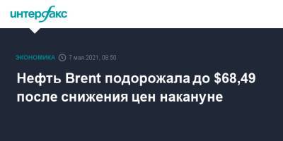 Нефть Brent подорожала до $68,49 после снижения цен накануне - interfax.ru - Москва - Лондон - Нью-Йорк