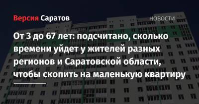От 3 до 67 лет: подсчитано, сколько времени уйдет у жителей разных регионов и Саратовской области, чтобы скопить на маленькую квартиру - nversia.ru - Саратовская обл. - Белгородская обл. - Магаданская обл. - Мурманская обл. - Югра - окр.Ненецкий - Липецкая обл.