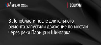 В Ленобласти после длительного ремонта запустили движение по мостам через реки Парица и Шингарка - ivbg.ru - Ленинградская обл. - район Ломоносовский - район Гатчинский