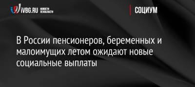 Алексей Петропольский - В России пенсионеров, беременных и малоимущих летом ожидают новые социальные выплаты - ivbg.ru - Россия