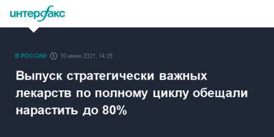 Татьяна Голикова - Выпуск стратегически важных лекарств по полному циклу обещали нарастить до 80% - interfax.ru - Москва