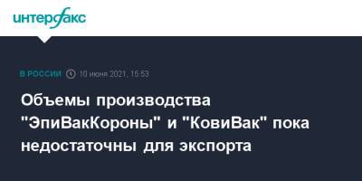 Денис Мантуров - Объемы производства "ЭпиВакКороны" и "КовиВак" пока недостаточны для экспорта - interfax.ru - Москва