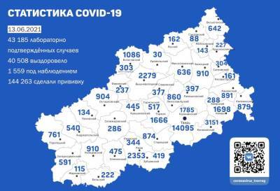 Карта коронавируса в Тверской области к 13 июня 2021 - afanasy.biz - Тверь - Тверская обл.
