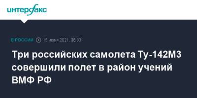 Три российских самолета Ту-142М3 совершили полет в район учений ВМФ РФ - interfax.ru - Москва - Минобороны