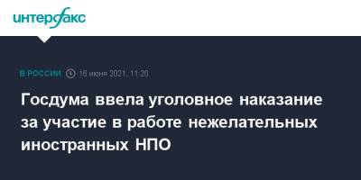Госдума ввела уголовное наказание за участие в работе нежелательных иностранных НПО - interfax.ru - Москва