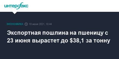 Экспортная пошлина на пшеницу с 23 июня вырастет до $38,1 за тонну - interfax.ru - Москва