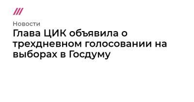 Владимир Путин - Анна Попова - Глава ЦИК объявила о трехдневном голосовании на выборах в Госдуму - tvrain.ru