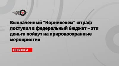 Светлана Радионова - Выплаченный «Норникелем» штраф поступил в федеральный бюджет – эти деньги пойдут на природоохранные мероприятия - echo.msk.ru - Москва - Красноярский край - Норильск