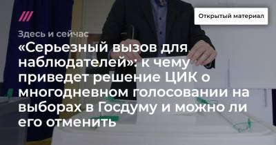 «Серьезный вызов для наблюдателей»: к чему приведет решение ЦИК о многодневном голосовании на выборах в Госдуму и можно ли его отменить - tvrain.ru