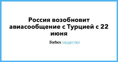 Татьяна Голикова - Россия возобновит авиасообщение с Турцией с 22 июня - forbes.ru - Россия - Турция