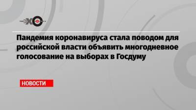 Элла Памфилова - Пандемия коронавируса стала поводом для российской власти объявить многодневное голосование на выборах в Госдуму - echo.msk.ru