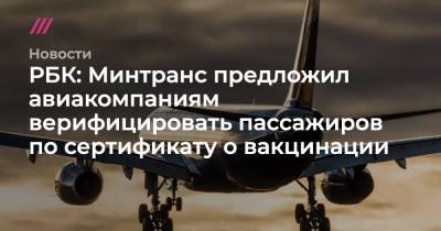 Татьяна Голикова - РБК: Минтранс предложил авиакомпаниям верифицировать пассажиров по сертификату о вакцинации - tvrain.ru - Москва - Ленинградская обл. - Московская обл. - Тверская обл. - Тульская обл.