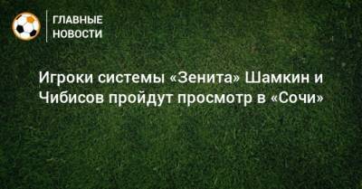 Игроки системы «Зенита» Шамкин и Чибисов пройдут просмотр в «Сочи» - bombardir.ru - Сочи