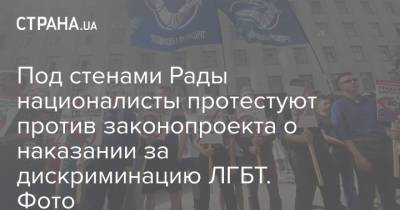 Под стенами Рады националисты протестуют против законопроекта о наказании за дискриминацию ЛГБТ. Фото - strana.ua