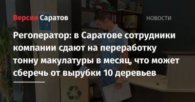 Регоператор: в Саратове сотрудники компании сдают на переработку тонну макулатуры в месяц, что может сберечь от вырубки 10 деревьев - nversia.ru - Саратов