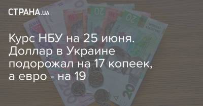 Курс НБУ на 25 июня. Доллар в Украине подорожал на 17 копеек, а евро - на 19 - strana.ua - Украина