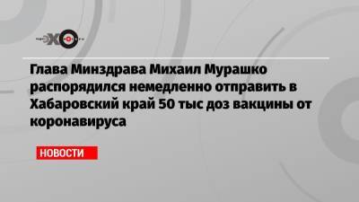 Михаил Дегтярев - Михаил Мурашко - Глава Минздрава Михаил Мурашко распорядился немедленно отправить в Хабаровский край 50 тыс доз вакцины от коронавируса - echo.msk.ru - Хабаровский край