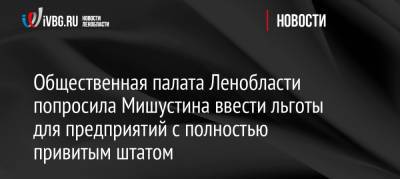Владимир Петров - Михаил Мишустин - Общественная палата Ленобласти попросила Мишустина ввести льготы для предприятий с полностью привитым штатом - ivbg.ru - Украина - Ленинградская обл.