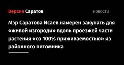 Михаил Исаев - Мэр Саратова Исаев намерен закупать для «живой изгороди» вдоль проезжей части растения «со 100% приживаемостью» из районного питомника - nversia.ru