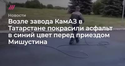 Возле завода КамАЗ в Татарстане покрасили асфальт в синий цвет перед приездом Мишустина - tvrain.ru - респ. Татарстан - Камаз