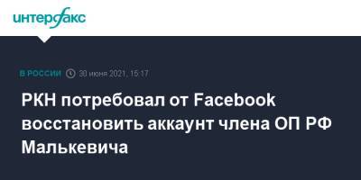 Александр Малькевич - РКН потребовал от Facebook восстановить аккаунт члена ОП РФ Малькевича - interfax.ru - Москва - Россия - США - Санкт-Петербург