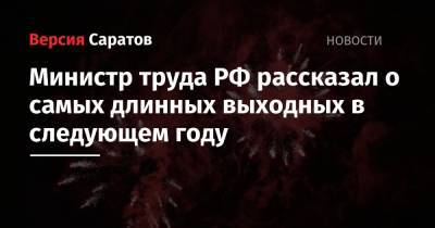 Вячеслав Володин - Валерий Радаев - Антон Котяков - Министр труда РФ рассказал о самых длинных выходных в следующем году - nversia.ru - Саратовская обл.