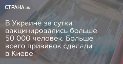 В Украине за сутки вакцинировались больше 50 000 человек. Больше всего прививок сделали в Киеве - strana.ua - Украина - Киев - Кировоградская обл.