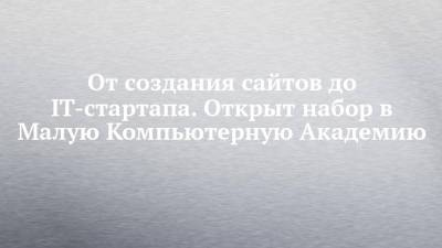 От создания сайтов до IT-стартапа. Открыт набор в Малую Компьютерную Академию - chelny-izvest.ru - Женева
