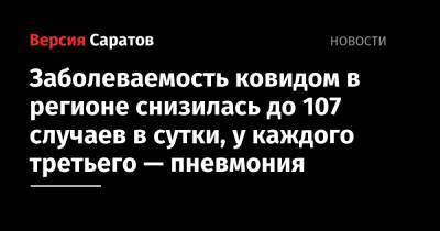 Заболеваемость ковидом в регионе снизилась до 107 случаев в сутки, у каждого третьего — пневмония - nversia.ru - Саратовская обл. - Саратов - район Энгельсский
