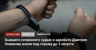 Дмитрий Новиков - Бывшего сочинского судью и адвоката Дмитрия Новикова взяли под стражу до 3 августа - kubnews.ru - Сочи - Краснодарский край - Краснодар - Новороссийск