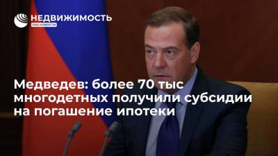 Дмитрий Медведев - Медведев: более 70 тыс многодетных получили субсидии на погашение ипотеки - realty.ria.ru - Москва