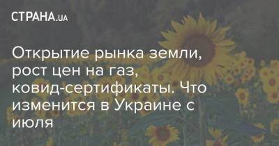Открытие рынка земли, рост цен на газ, ковид-сертификаты. Что изменится в Украине с июля - strana.ua - Украина - Тарифы