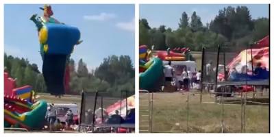 Надувные батуты с детьми унесло ветром: момент попал на видео - politeka.net - Украина - Киев - Белоруссия - г. Александрия