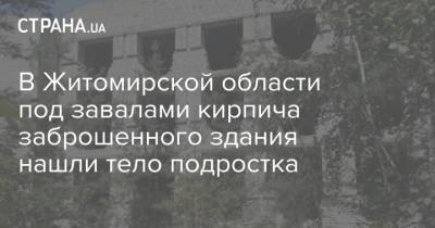В Житомирской области под завалами кирпича заброшенного здания нашли тело подростка - strana.ua - Украина - Житомирская обл. - Житомир