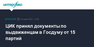 Элла Памфилова - ЦИК принял документы по выдвиженцам в Госдуму от 15 партий - interfax.ru - Москва - Россия - Хабаровский край - Ульяновская