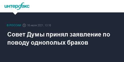 Вячеслав Володин - Совет Думы принял заявление по поводу однополых браков - interfax.ru - Москва - Россия