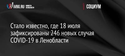Стало известно, где 18 июля зафиксированы 246 новых случая COVID-19 в Ленобласти - ivbg.ru - Украина - Ленинградская обл.