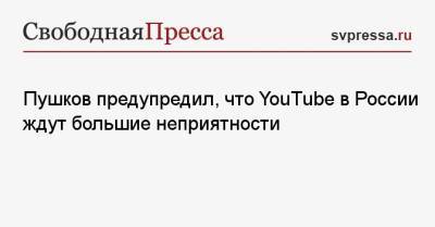 Алексей Пушков - Пушков предупредил, что YouTube в России ждут большие неприятности - svpressa.ru - Россия